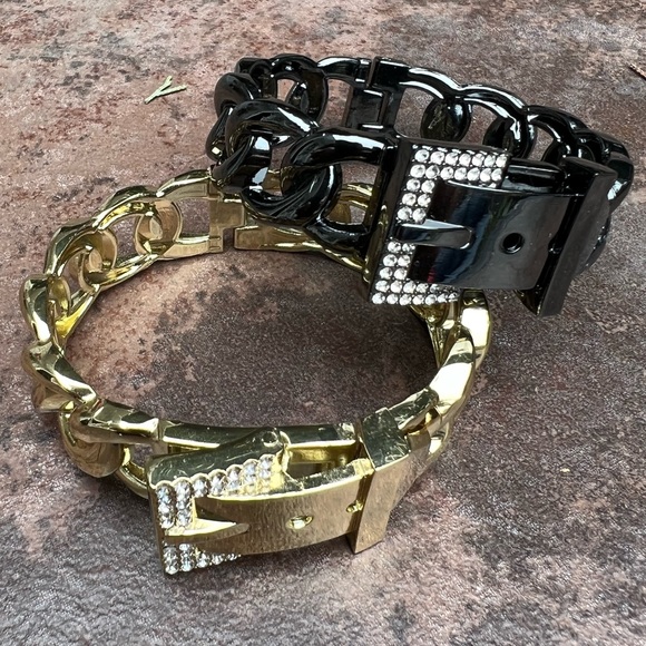 Jewelry - 2 Chain Belt Style Bling Bracelets Gunmetal and Gold Tone with Rhinestones